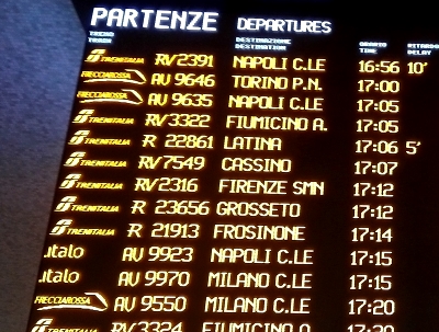 Anzeigetafrl mit Züge im Hautbahnhof Rom